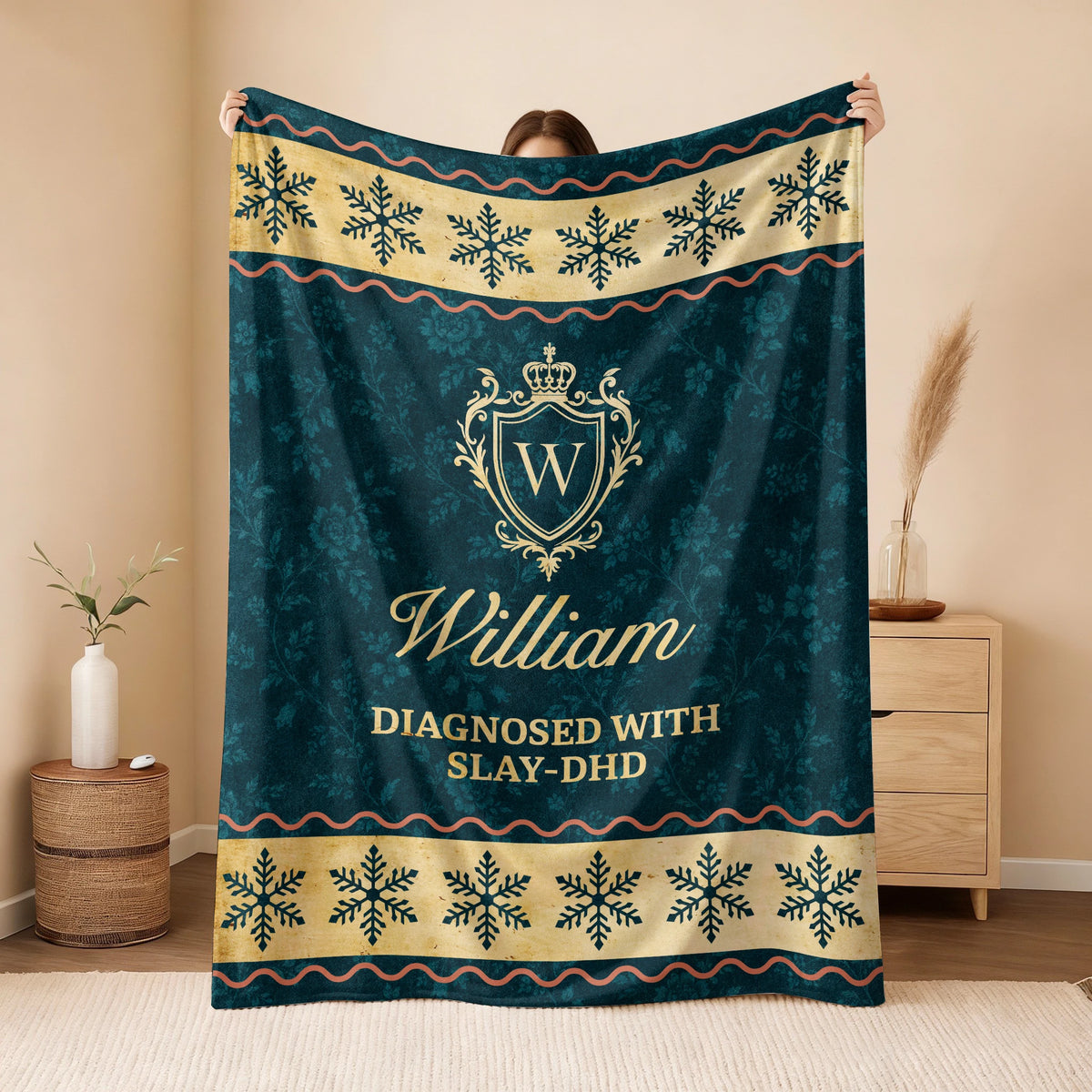 Diagnosed With Slay-DHD Vintage Sage Green Fleece Blanket WILLIAM 13K1 BK38