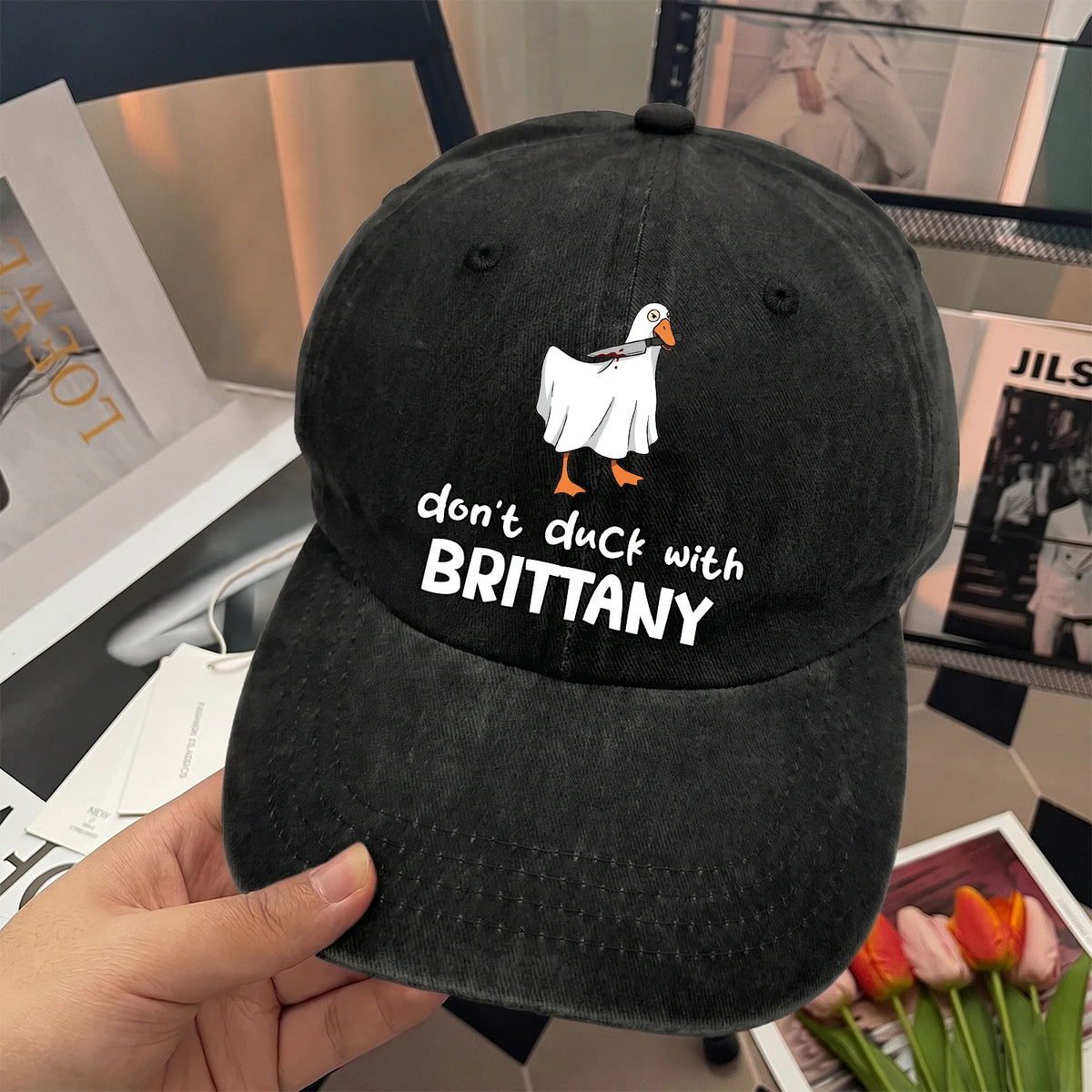 Don't Duck With Your Name Funny Washed Cap BRITTANY 13K1 C129PF
