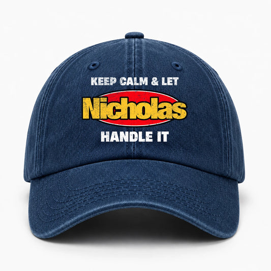 Keep Calm & Let Your Name Handle It Yellow And Red Logo Washed Cap NICHOLAS 13K1 C172PF