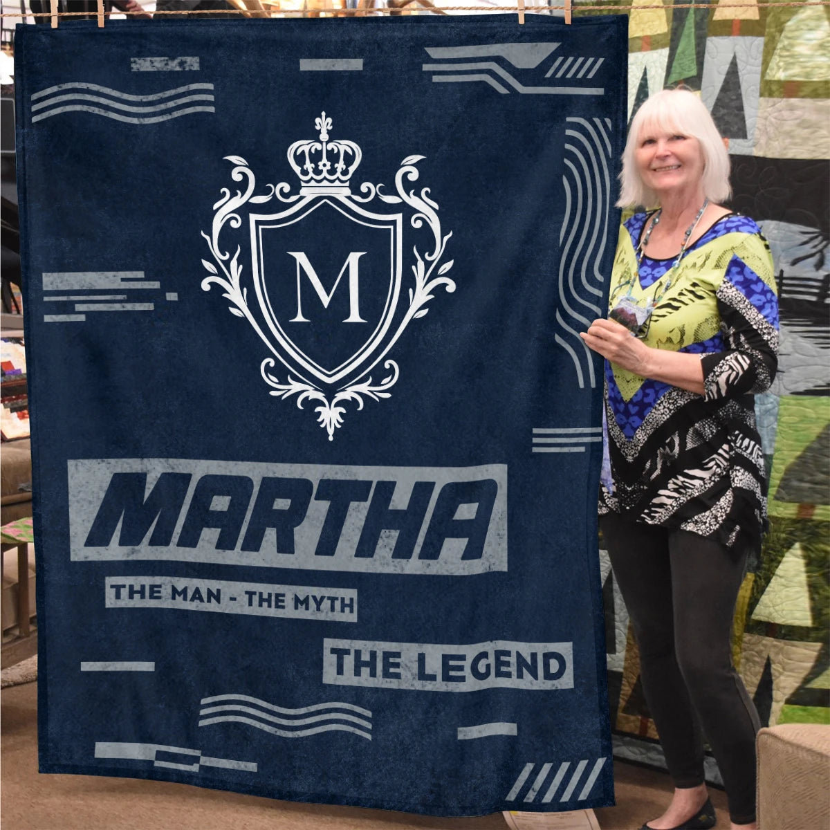 The Man The Myth The Legend Blue & Gray Fleece Blanket  MARTHA 13K1 BK08