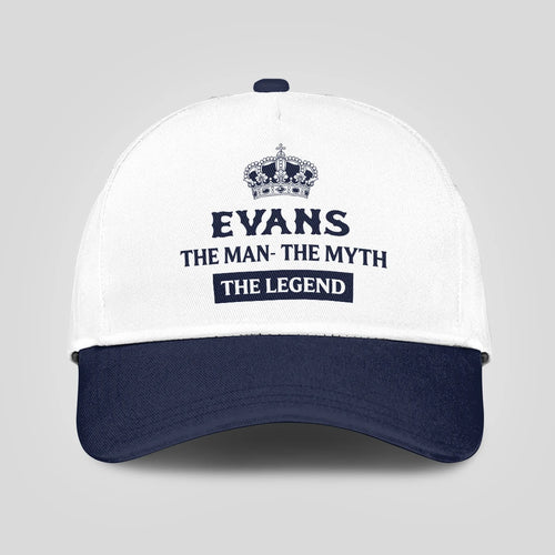 The Man The Myth The Legend King Crown Blue And White Cap EVANS 13K1 C147PF