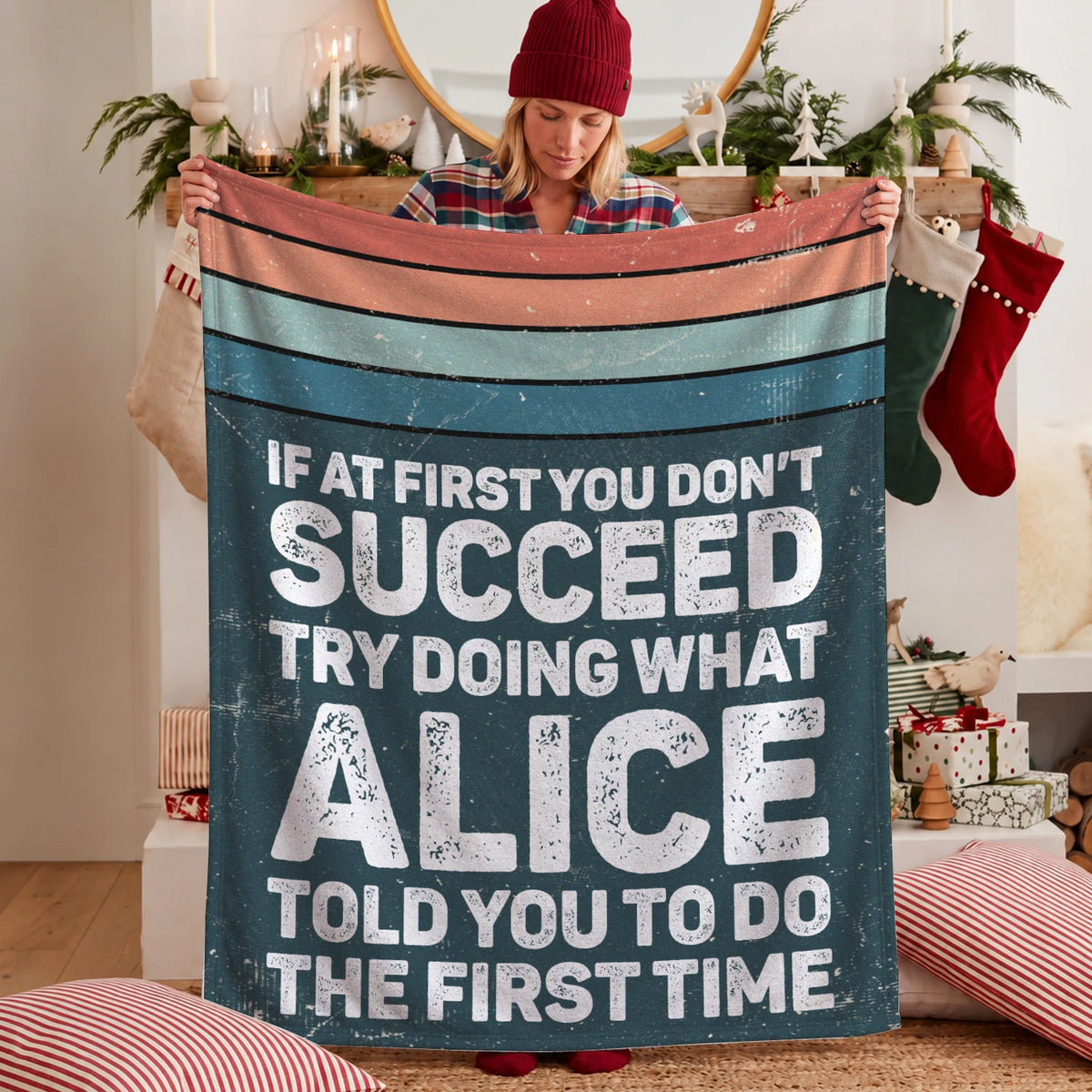 If At First You Don’t Succeed Retro Green Fleece Blanket ALICE 13K1 BK29