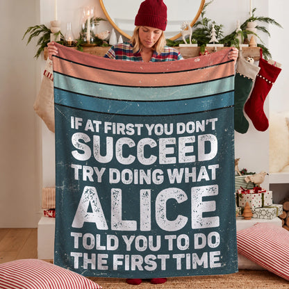If At First You Don’t Succeed Retro Green Fleece Blanket ALICE 13K1 BK29