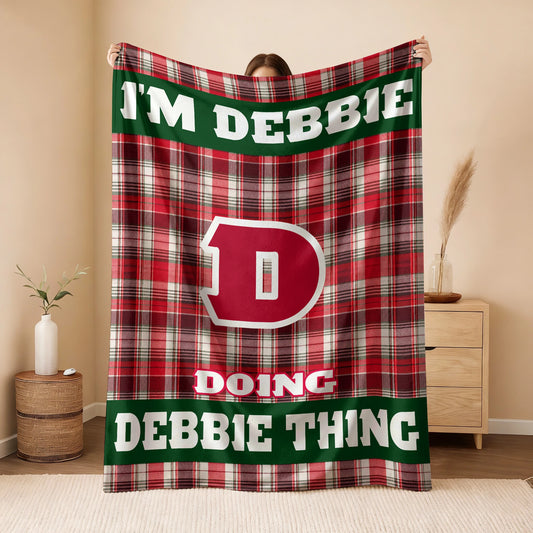 I'm Name Doing Name Things Red Plaid Fleece Blanket DEBBIE 13K1 BK49