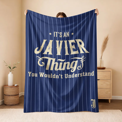 Your Name Thing Striped Blue Fleece Blanket JAVIER 13K1 BK23