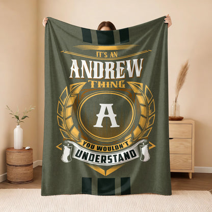It's A Your Name Thing Olive Green Logo Fleece Blanket ANDREW 13K1 BK31