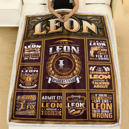 LEON Personalized Blanket | Custom Name Cozy Throw Gift 13K1-BK4