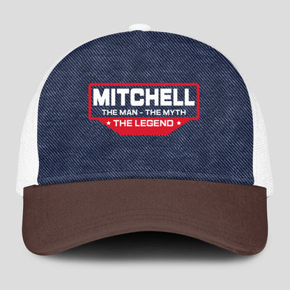 The Man The Myth The Legend Navy Brown And White Mesh Cap MITCHELL 13K1 C200PF