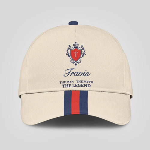 The Man The Myth The Legend Blue And Red Striped Cap TRAVIS 13K1 C117PF