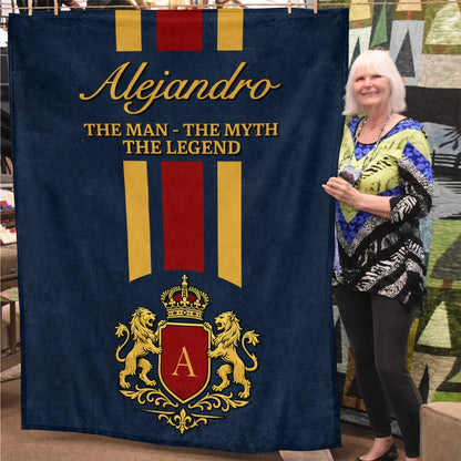 The Man The Myth The Legend Navy Striped Fleece Blanket ALEJANDRO 13K1 BK16