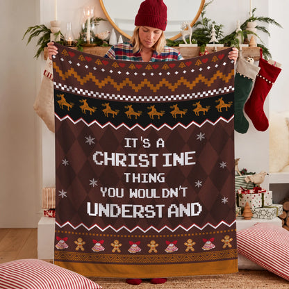 Your Name Thing Funny Deer Brown Christmas Fleece Blanket CHRISTINE 13K1 BK27