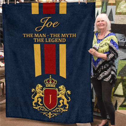 The Man The Myth The Legend Navy Striped Fleece Blanket JOE 13K1 BK16