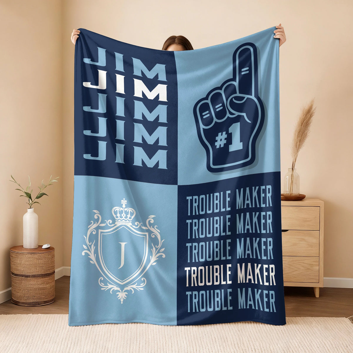 Trouble Maker Funny Blue Fleece Blanket JIM 13K1 BK21