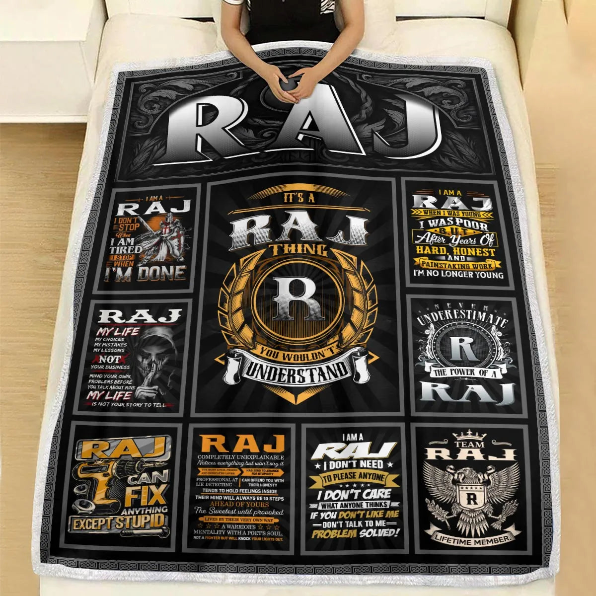 RAJ Personalized Blanket | Custom Name Cozy Throw Gift 13K2-BK2