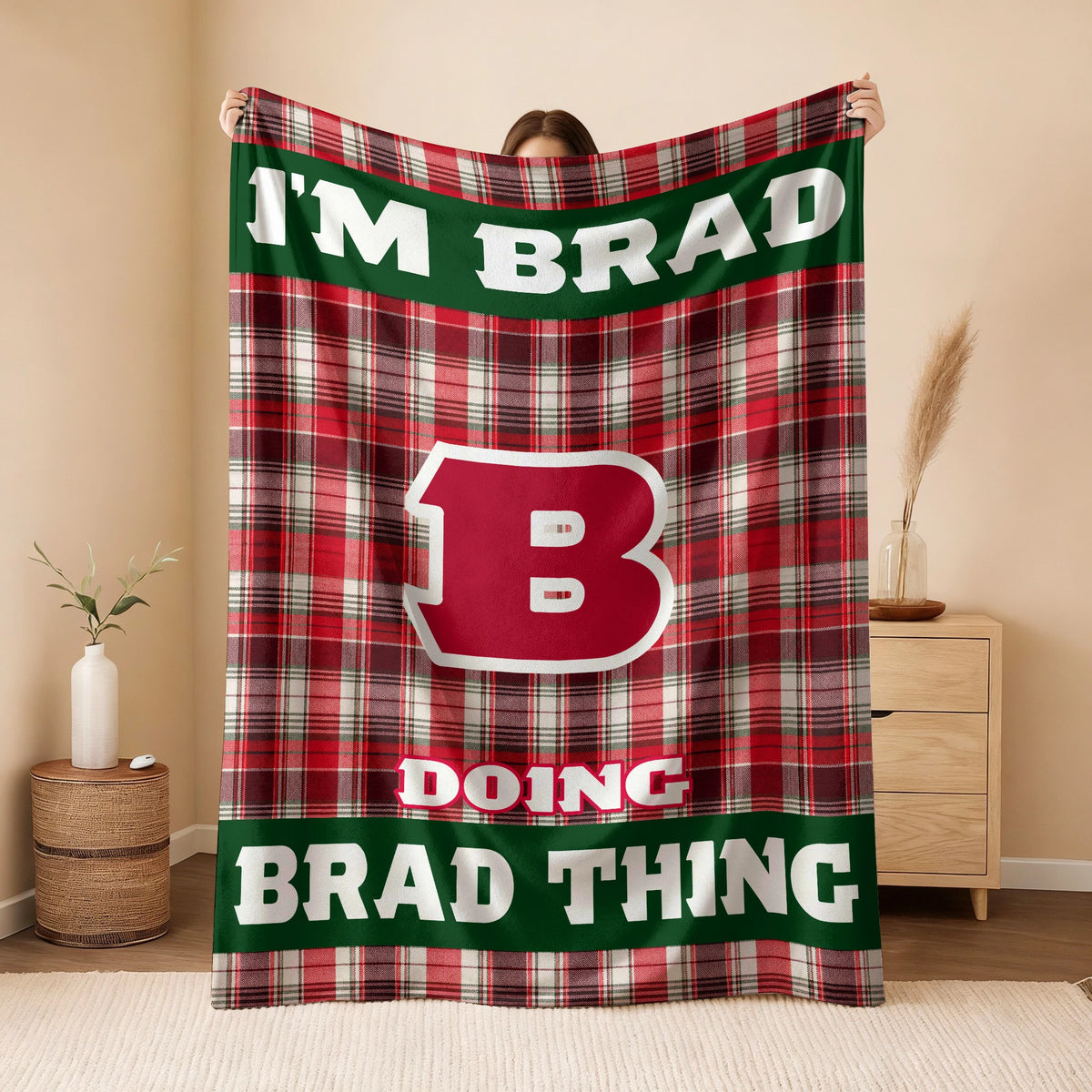 I'm Name Doing Name Things Red Plaid Fleece Blanket BRAD 13K1 BK49