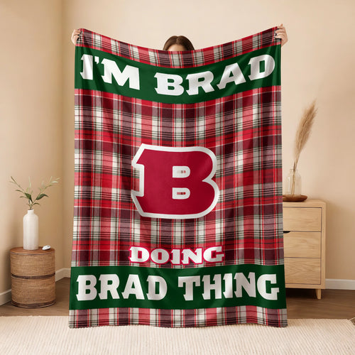 I'm Name Doing Name Things Red Plaid Fleece Blanket BRAD 13K1 BK49