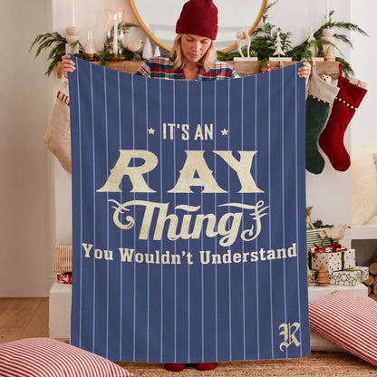 Your Name Thing Striped Blue Fleece Blanket RAY 13K1 BK23