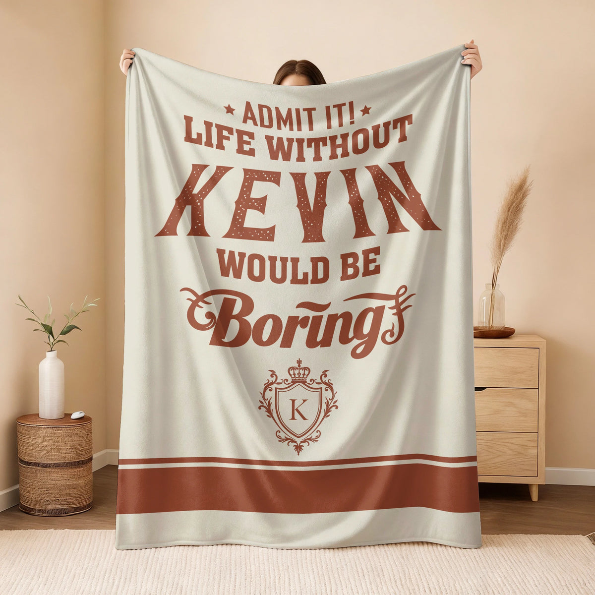 Life Without Your Name Would Be Boring Cream Terracotta Blanket KEVIN 13K1 BK24