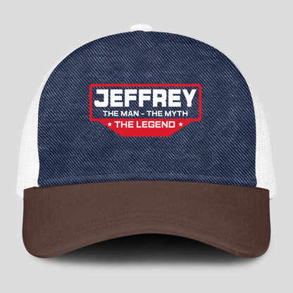 The Man The Myth The Legend Navy Brown And White Mesh Cap JEFFREY 13K1 C200PF