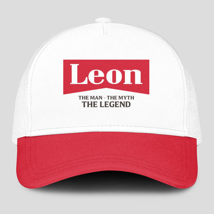 The Man The Myth The Legend Red And White Mesh Cap LEON 13K1 C197PF