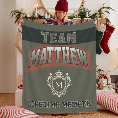 Team Your Name Lifetime Member Sage Green Fleece Blanket MATTHEW 13K1 BK22