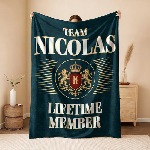 Team Your Name Lifetime Member Sage Green Fleece Blanket NICOLAS 13K1 BK42