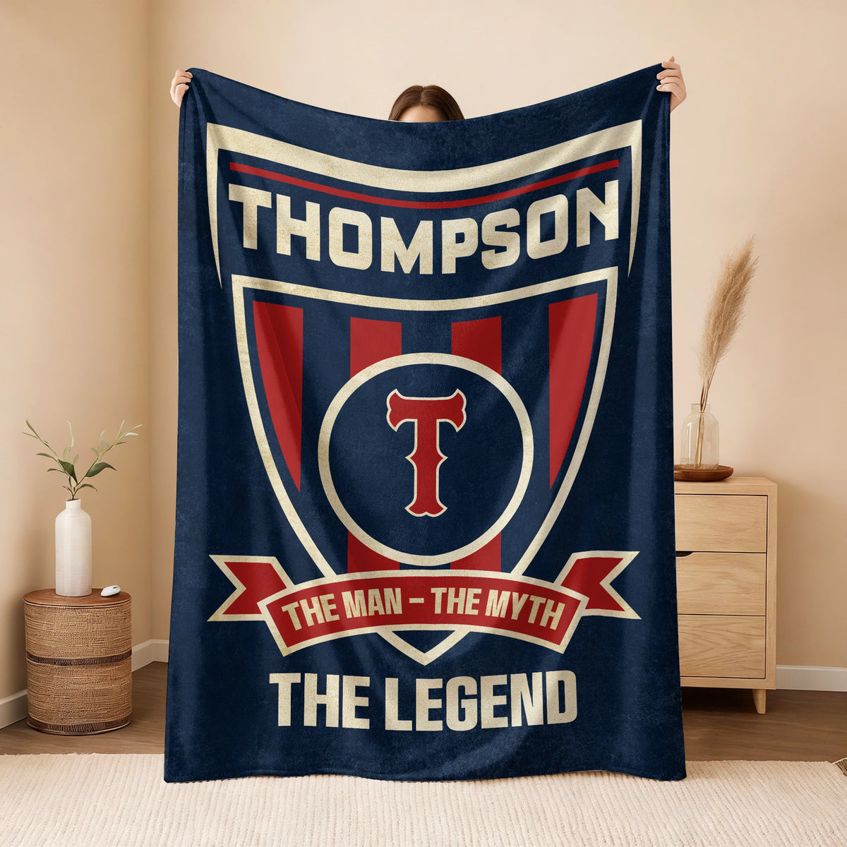 The Man The Myth The Legend Blue Burgundy Baseball Blanket THOMPSON 13K1 BK18