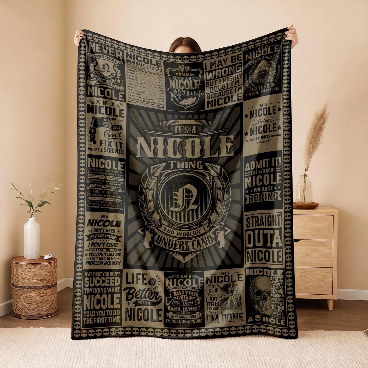 NICOLE Personalized Blanket | Custom Name Cozy Throw Gift 13K1-BK3