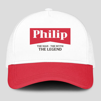 The Man The Myth The Legend Red And White Mesh Cap PHILIP 13K1 C197PF