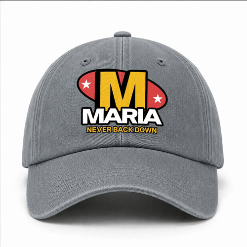 Never Back Down With Your Name And Initial Letter Washed Cap MARIA 13K1 C82PF