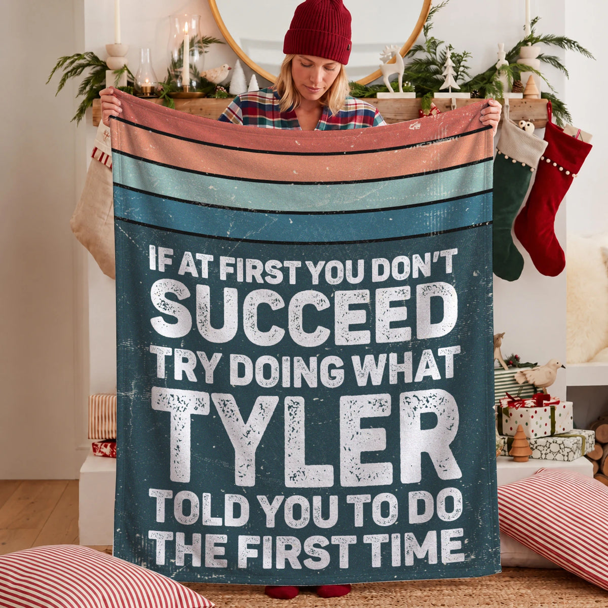 If At First You Don’t Succeed Retro Green Fleece Blanket TYLER 13K1 BK29