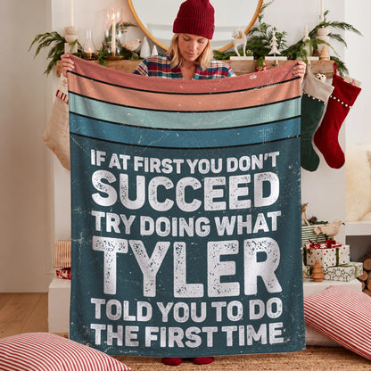 If At First You Don’t Succeed Retro Green Fleece Blanket TYLER 13K1 BK29