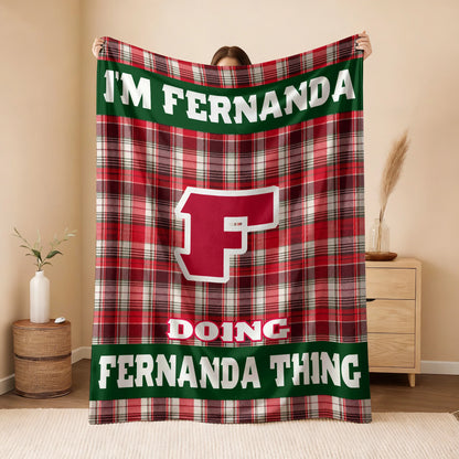 I'm Name Doing Name Things Red Plaid Fleece Blanket FERNANDA 13K1 BK49