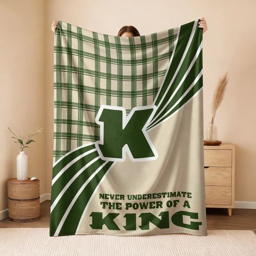 Never Underestimate Your Name Green & Cream Plaid Fleece Blanket KING 13K1 BK50