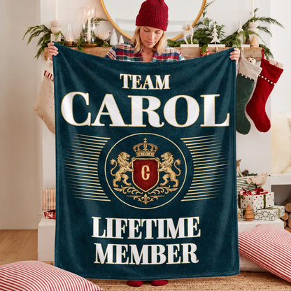 Team Your Name Lifetime Member Sage Green Fleece Blanket CAROL 13K1 BK42
