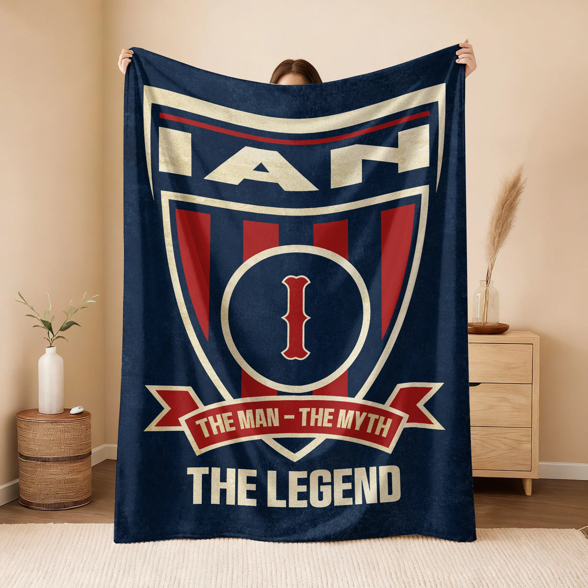 The Man The Myth The Legend Blue Burgundy Baseball Blanket IAN 13K1 BK18