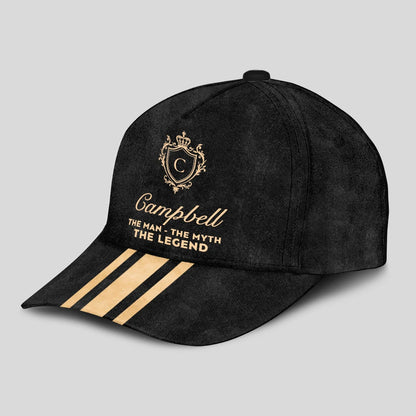 The Man The Myth The Legend Golden Stripes Black Cap CAMPBELL 13K1 C136PF