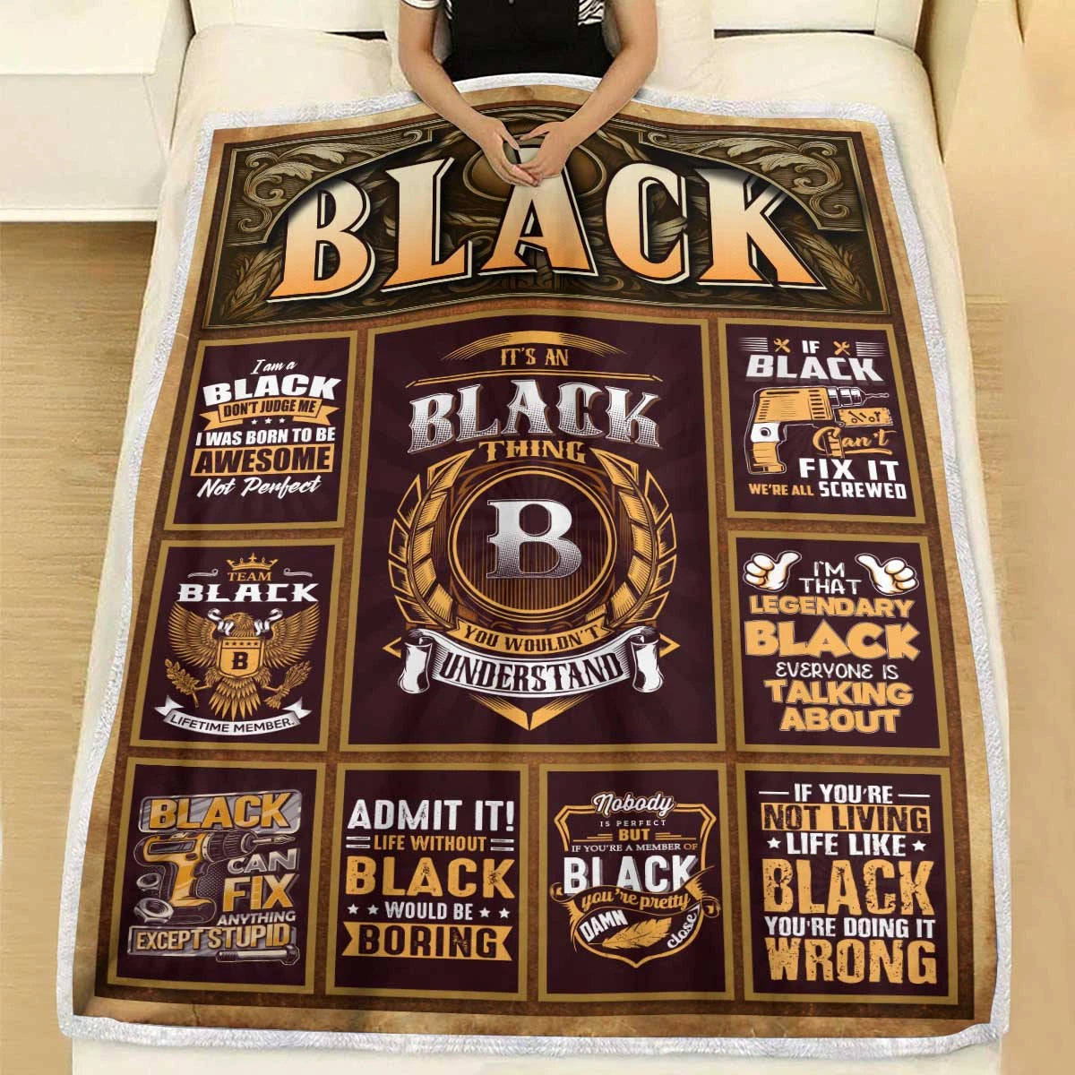 BLACK Personalized Blanket | Custom Name Cozy Throw Gift 13K1-BK4