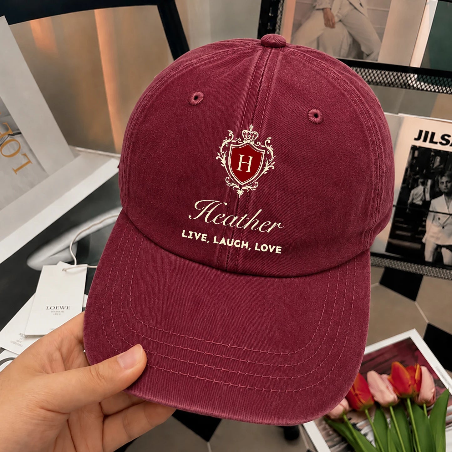 Live Laugh Love Elegant Burgundy Washed Cap HEATHER 13K1 C89PF