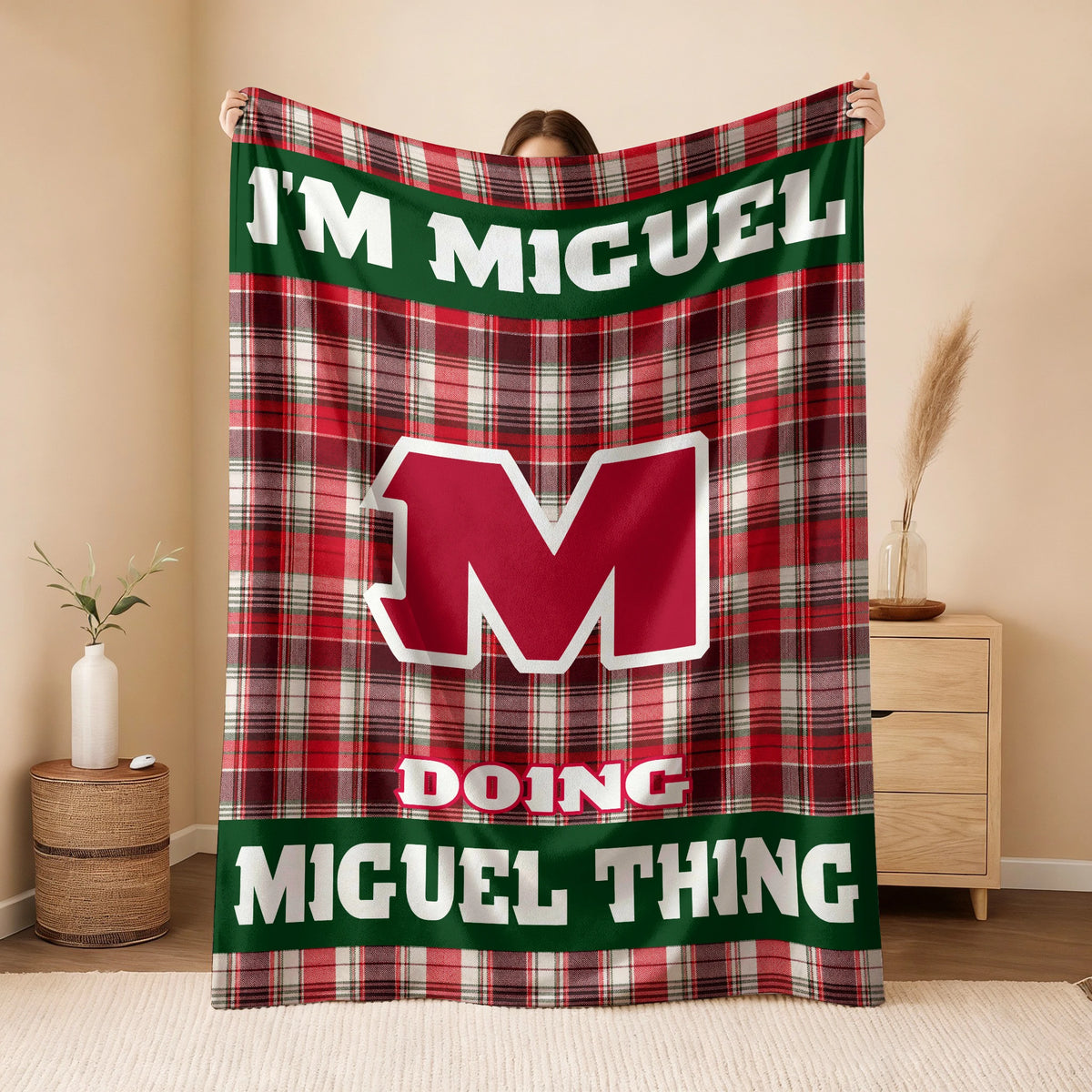 I'm Name Doing Name Things Red Plaid Fleece Blanket MIGUEL 13K1 BK49