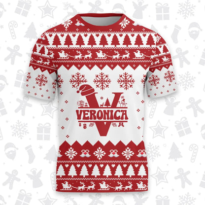 VERONICA Personalized Christmas T-Shirt Pajama Set - Holiday Gift Outfit 13K1-CR2