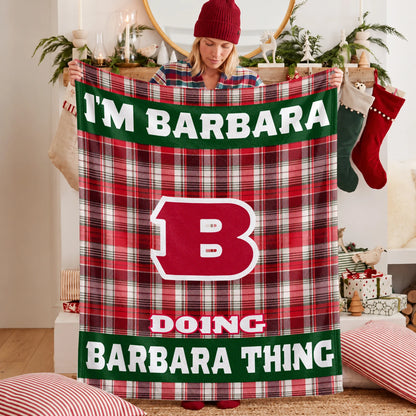 I'm Name Doing Name Things Red Plaid Fleece Blanket BARBARA 13K1 BK49