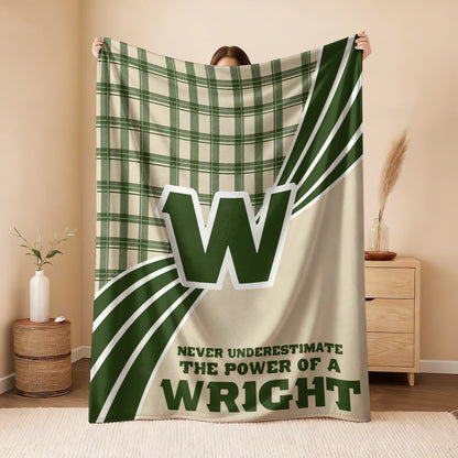 Never Underestimate Your Name Green & Cream Plaid Fleece Blanket WRIGHT 13K1 BK50