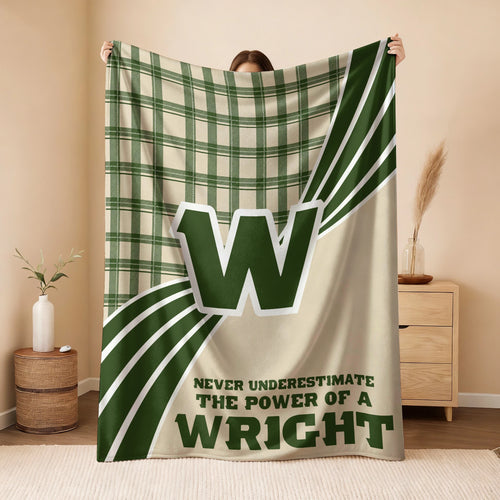 Never Underestimate Your Name Green & Cream Plaid Fleece Blanket WRIGHT 13K1 BK50