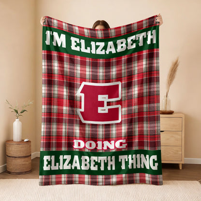 I'm Name Doing Name Things Red Plaid Fleece Blanket ELIZABETH 13K1 BK49