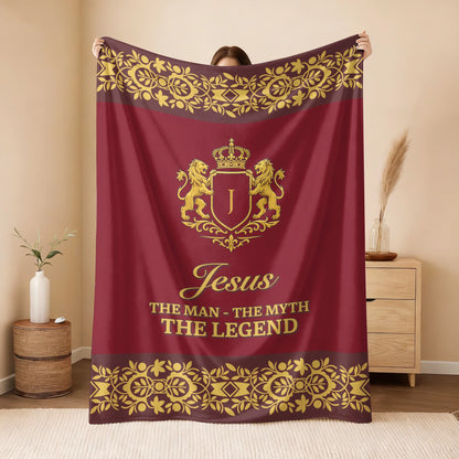 The Man The Myth The Legend Royal Red And Yellow Fleece Blanket JESUS 13K1 BK05
