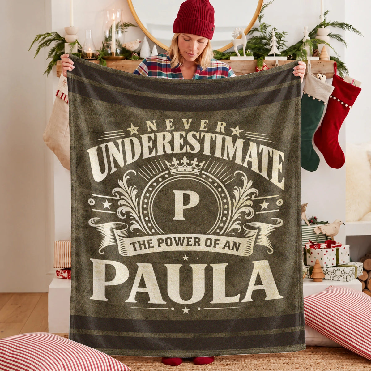 Never Underestimate The Power Of A Name Olive Green Army Fleece Blanket PAULA 13K1 BK46