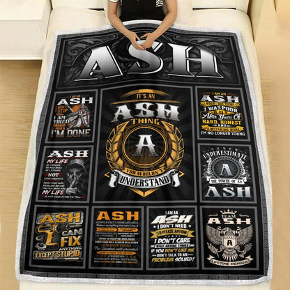 ASH Personalized Blanket | Custom Name Cozy Throw Gift 13K3-BK2