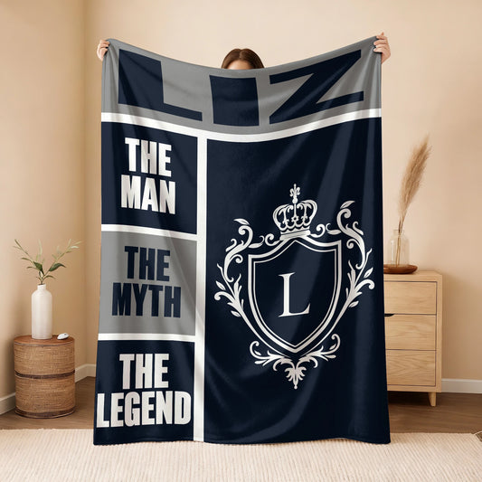 The Man The Myth The Legend Navy Gray & Gold Fleece Blanket  LIZ 13K1 BK09
