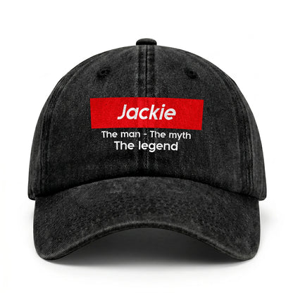 Your Name The Man The Myth The Legend Red Logo Washed Cap JACKIE 13K1 C130PF